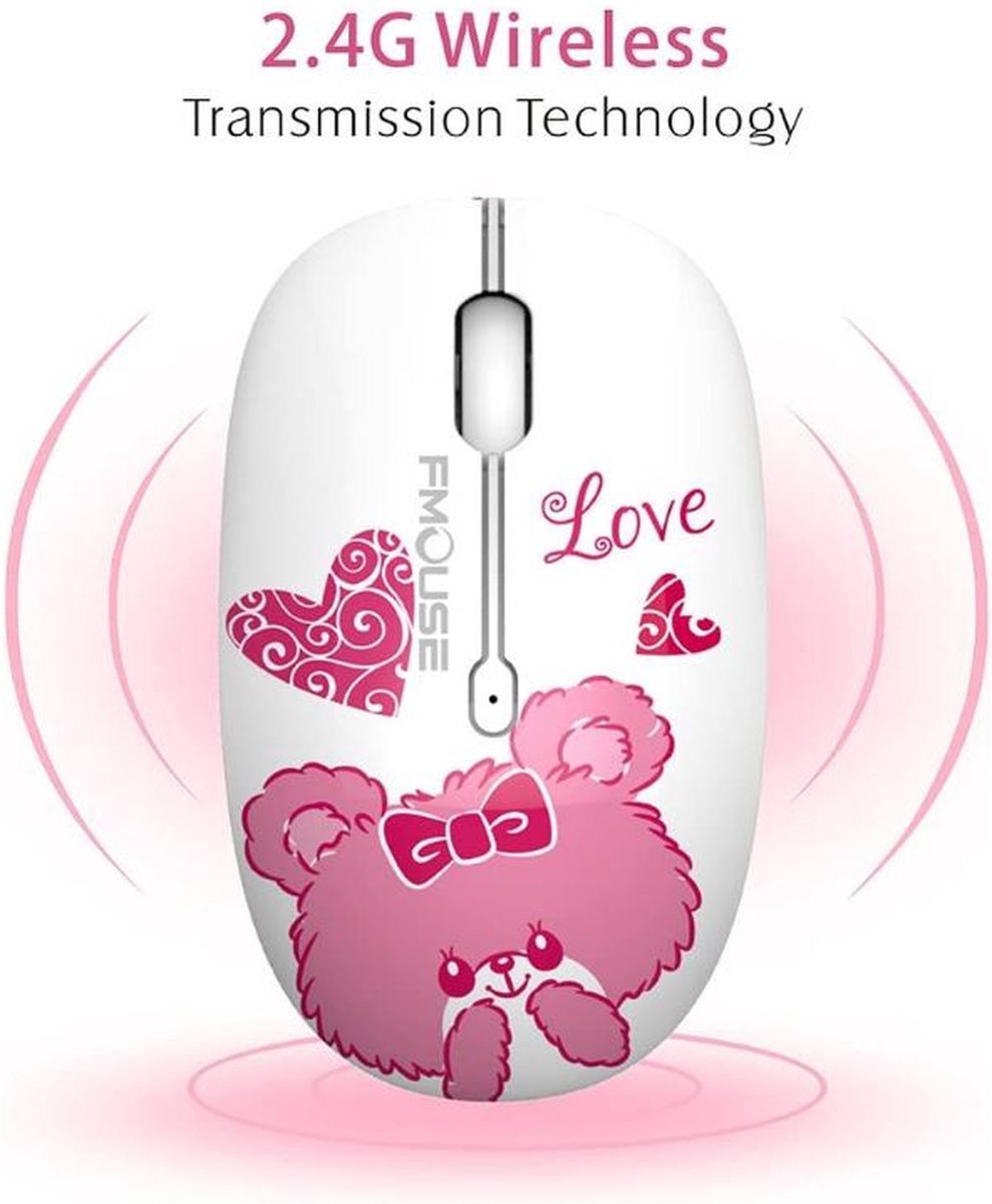 FMouse M101 - Wireless optical Mouse - LOVE BEAR - 1600dpi - 2.4Ghz - Nano USB ontvanger