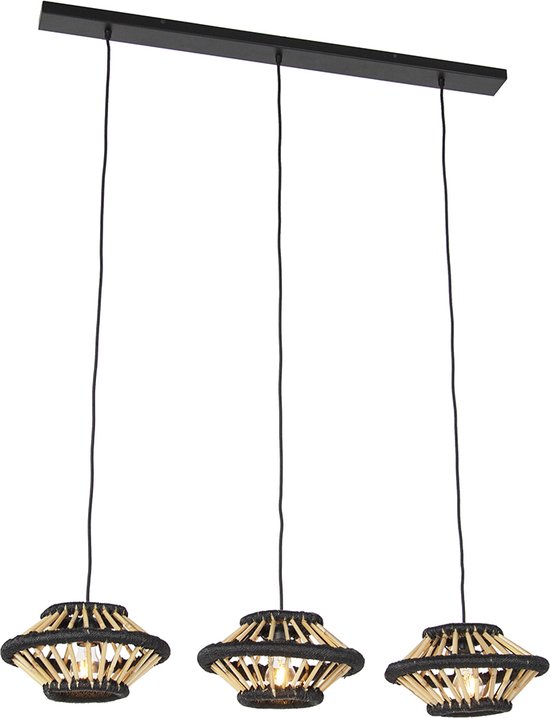 QAZQA evalin - Table à manger Lampe suspendue orientale pour au-dessus de la table à manger | en salle à manger - 3 lumières - L 100 cm - Zwart - Salon | Chambre à coucher | Cuisine