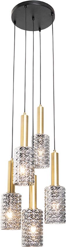 QAZQA elva - Art Deco Hanglamp - 5 lichts - Ø 39 cm - Grijs - Woonkamer | Slaapkamer | Keuken
