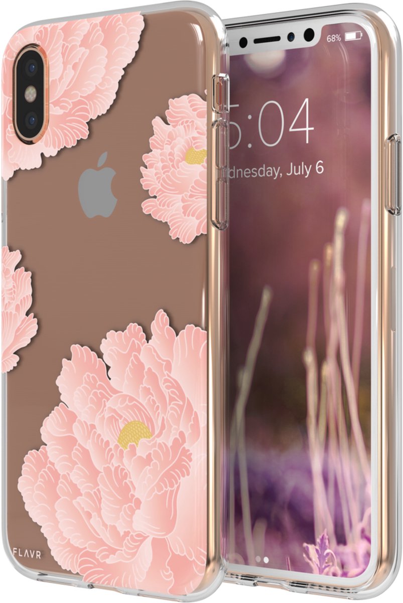 FLAVR iPlate pioenrozen hoesje bloem iPhone X XS hoesje - Zachtroze