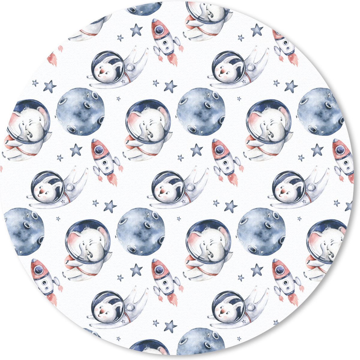 Muismat - Mousepad - Rond - Konijn - Olifant - Raket - 50x50 cm - Ronde muismat