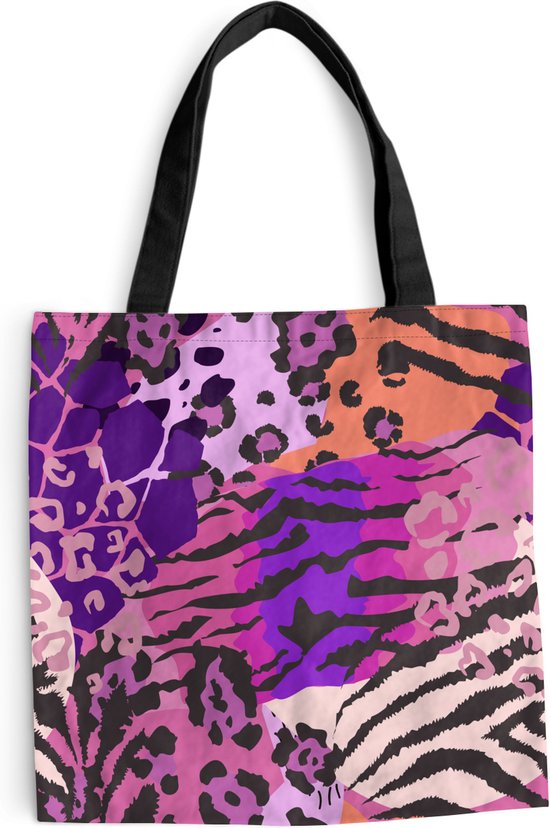 Sac Bandoulière - Sac de Plage - Shopper Animaux - Imprimé Panthère - Rose - 45x45 cm - Sac en coton