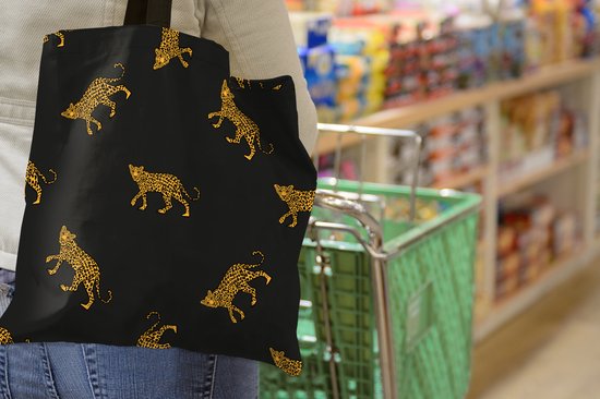 Sac Bandoulière - Sac De Plage - Motifs Shopper - Panthère - Goud - 40x40 cm - Sac Coton