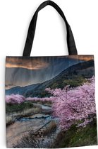 Sac Bandoulière - Sac Plage - Shopper Cerisier - Montagnes - Printemps - 40x40 cm - Sac Coton