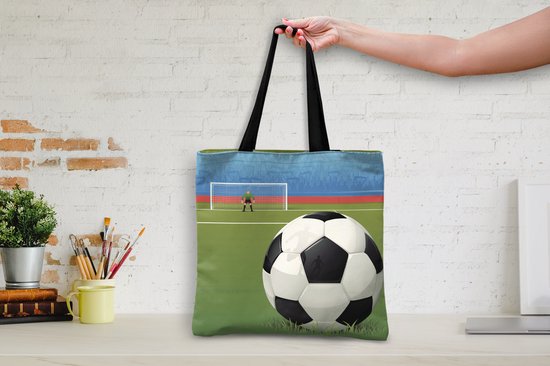Sac bandoulière - Sac de plage - Shopper Une illustration d'un ballon de foot sur le terrain du stade - 40x40 cm - Sac en coton