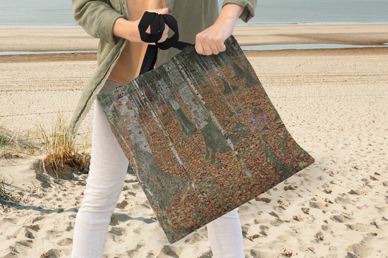 MuchoWow® Sac bandoulière - Sac de plage - Big Shopper - Sac shopping - Forêt de bouleaux - peinture de Gustav Klimt - 40x40 cm - Sac en coton