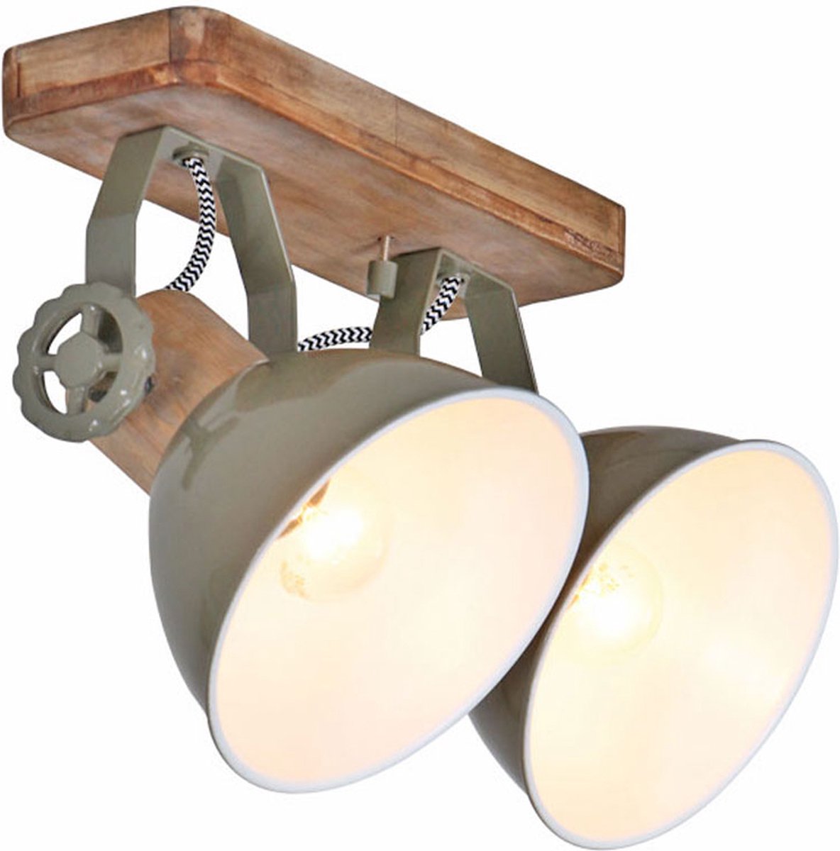 Spot Gearwood | 2 lichts | 27 cm | groen / bruin | hout / metaal | plafondlamp / woonkamer lamp | warm / sfeervol licht | modern / industrieel design