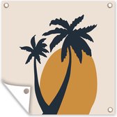 Tuinposters Palmboom - Pastel - Zon - Oranje - 50x50 cm - Tuindoek - Buitenposter