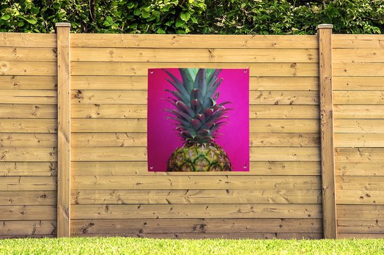 Gros plan d'un poster de jardin ananas coloré 100x100 cm - Toile de jardin / Toile d'extérieur / Peintures pour l'extérieur (décoration de jardin)
