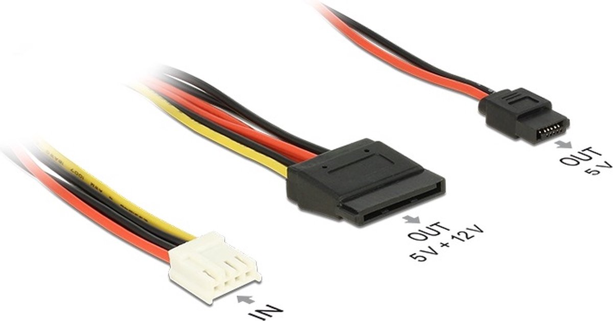 Floppy 4-pins (v) - SATA 15-pins (v) + Slim SATA 6-pins (v) voedingskabel - 0,20 meter