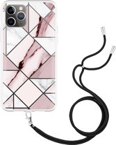 iPhone 11 Pro Hoesje met Koord Roze Marmer - Designed by Cazy