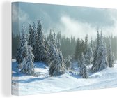 Canvas Schilderij Bos - Sneeuw - Winter - 30x20 cm - Wanddecoratie