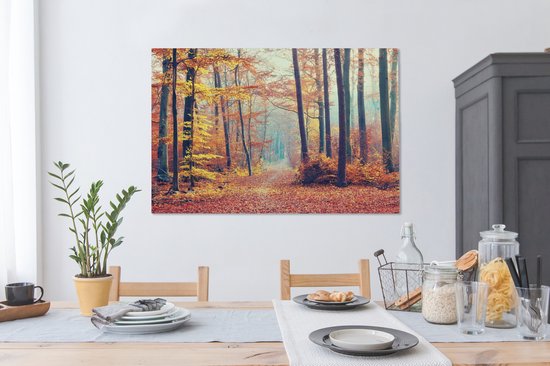 Toile Peinture Forêt - Automne - Feuilles - 120x80 cm - Décoration murale