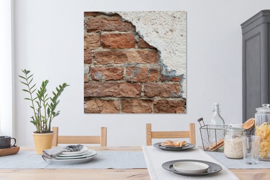 Tableau sur toile Brique - Plâtre - Mur - 90x90 cm - Décoration murale