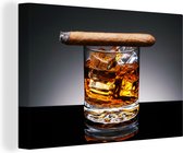 Tableau Peinture Whisky - Cigare - Glas - 90x60 cm - Décoration murale