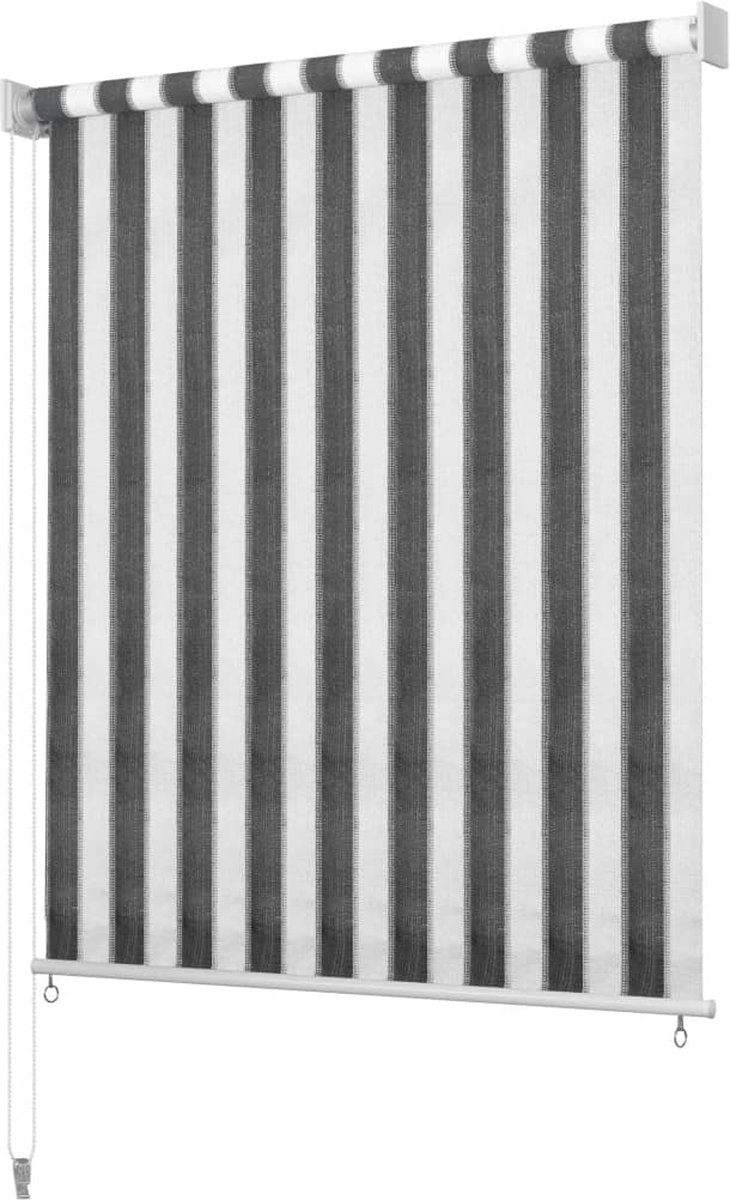 Decoways - Rolgordijn voor buiten 100x140 cm antraciet en wit gestreept