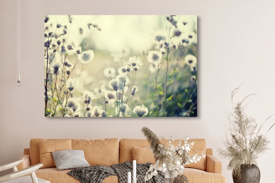 Peintures sur Toile - Fleurs - Champ - Wit - 150x100 cm - Décoration murale