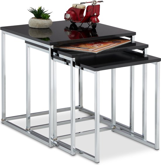 Relaxdays Bijzettafel, tafelblad in houtlook, metalen frame