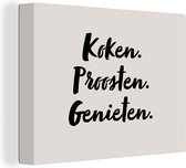 Canvas Schilderij Koken. proosten. genieten. - Quote - Taupe - 40x30 cm - Wanddecoratie