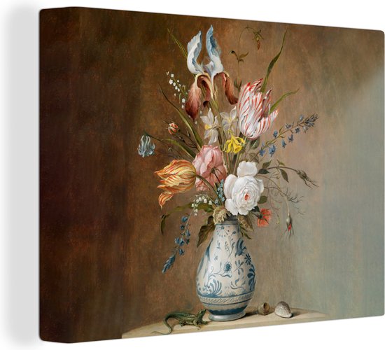 Schilderijen op canvas - Stilleven met bloemen oude meesters 120x90 - Kamer decoratie accessoires - Balthasar van der Ast schilderij woonkamer - Wanddecoratie slaapkamer - Muurdecoratie keuken - Wanddoek interieur - Woondecoratie huis