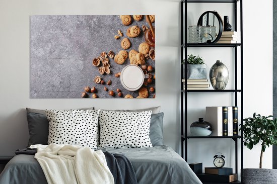 Tableau Peinture Lait - Biscuits - Noix - Épices - Automne - 120x80 cm - Décoration murale