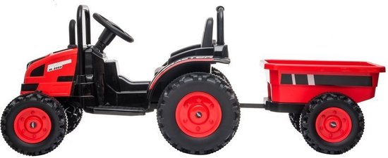 Tracteur électrique 12V avec remorque Rouge, tracteur rouge pour enfant