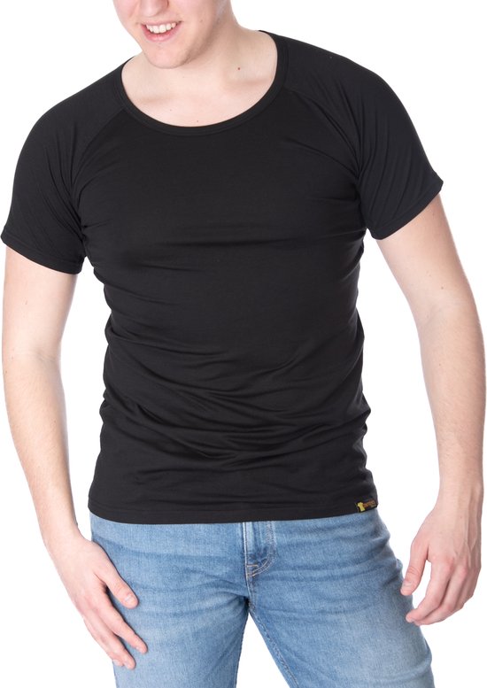 ConfidenceForAll® Heren Premium Anti Zweet Shirt met Ingenaaide Okselpads - Zijdezacht Modal en Verkoelend Katoen - Maat S Ronde hals Zwart