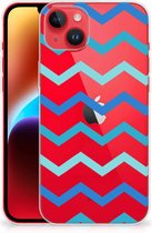 Telefoon Hoesje iPhone 14 Plus Siliconen Back Cover Zigzag Blauw