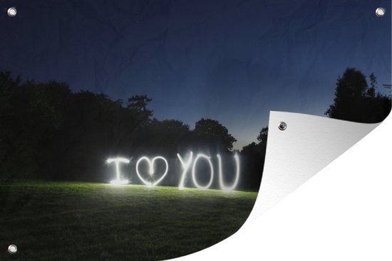 Tuinposters buiten De witte en verlichte letters spellen I love you - 90x60 cm - Tuindoek - Buitenposter