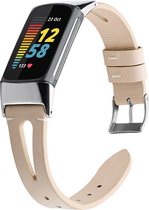 By Qubix - Geschikt voor Fitbit Charge 5 - Fitbit Charge 6 bandje - PU leather - Beige - Smartwatch Band - Horlogeband - Polsband