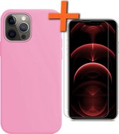 Hoesje Geschikt voor iPhone 14 Pro Max Hoesje Siliconen Cover Case Met Screenprotector - Hoes Geschikt voor iPhone 14 Pro Max Hoes Back Case - Lichtroze