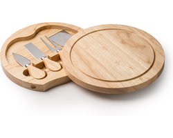 Kaassnij-set 4 delig met houten handvat en uitschuifbare plank