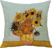 TDR -Sierkussensloop  - van katoen en linnen - 45 x 45 cm - Thema: van Gogh ,Zonnebloemen in een vaas