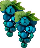 Druiventros namaakfruit/nepfruit kerstdecoratie - 33 cm - blauw - 2x stuks