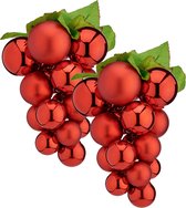 Druiventros namaakfruit/nepfruit kerstdecoratie - 25 cm - rood - 2x stuks