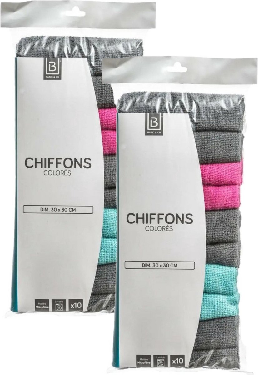 Goedkoopste 5Five - 20x microvezel schoonmaakdoekjes/stofdoekjes gekleurd - 30 x 30 cm