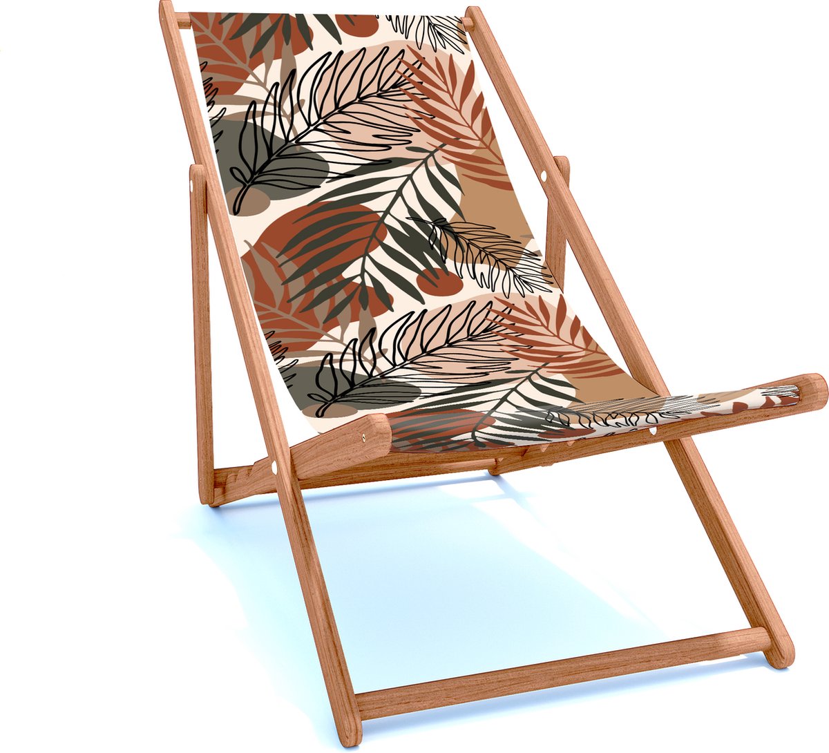 Holtaz Strandstoel Hout Inklapbaar Comfortabele Zonnebed Ligbed met verstelbare Lighoogte houten frame met stoffen Bladeren