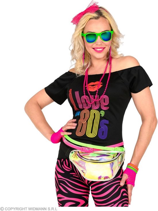 Widmann Jaren 80 & 90 Kostuum Jaren 80 Popstar Miley Set, Neon Roze roze