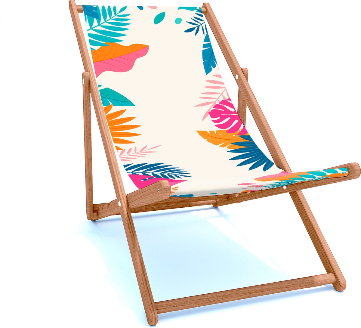 Holtaz Strandstoel Hout Inklapbaar Comfortabele Zonnebed Ligbed met verstelbare Lighoogte houten frame met stoffen Tropical