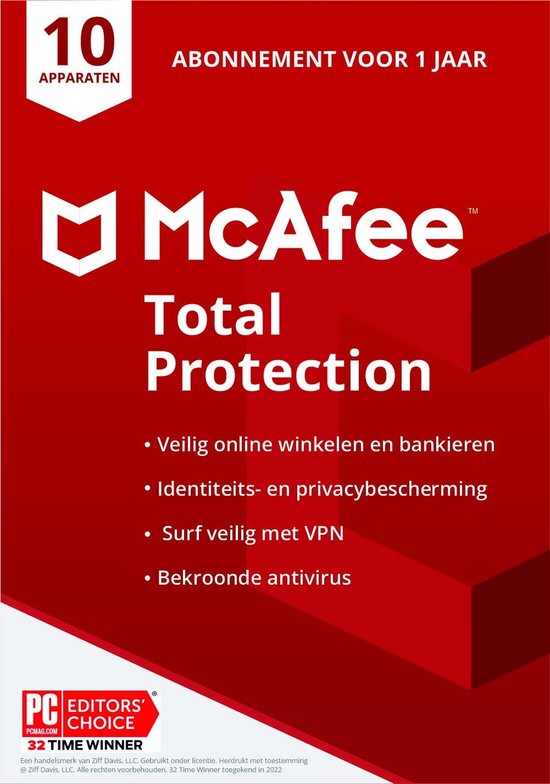 McAfee Total Protection 2022 - 10 apparaten - 1 jaar