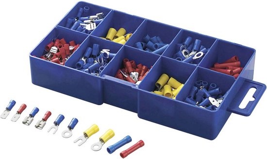 Foto: Tru components persvervindersset assortiment 450 stuks 732038 kabelschoenen platte stekkers kabelverbinders etc 