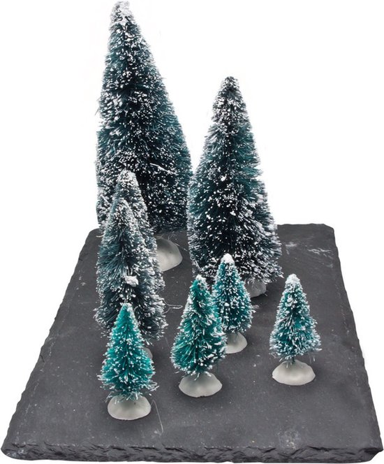 Bellatio Decorations Kerstdorp accessoires - 8x - mini kerstbomen - kunststof - 4-19 cm
