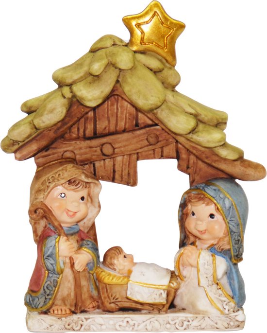 Kerststalletje voor kinderen - 9 x 12 cm - Jozef, Maria, Jezus - kinder/kinderkamer - kerststal