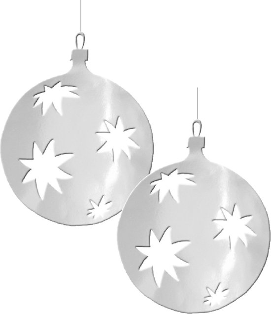2x Kerstbal hangdecoratie zilver 30 cm van karton - Kerstversiering - Kerstdecoratie