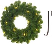 Groene verlichte kerstkransen/deurkransen met 30 LEDS 60 cm met ijzeren hanger - Kerstversiering/kerstdecoratie kransen