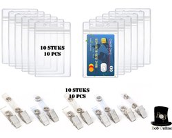 Bob Online ™ - Setje - 10 Stuks – PVC - Verticaal ID Badgehouders + 10 Stuks Alligator Bretel Bandjes – Waterdichte PVC Badgehouders – ID-Kaarthouders – Transparant ID-Badgehouder – Vertical ID Badge Holder x 10 + Crocodile Suspender Clips x 10