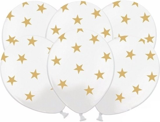 30x stuks Witte ballonnen met gouden sterren - Oud- en nieuw - Bruiloft - Verjaardag - Thema feestartikelen
