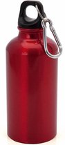 Aluminium waterfles/drinkfles rood met schroefdop en karabijnhaak 400 ml - Sportfles - Bidon
