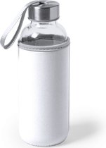 Glazen waterfles/drinkfles met witte softshell bescherm hoes 420 ml - Sportfles - Bidon