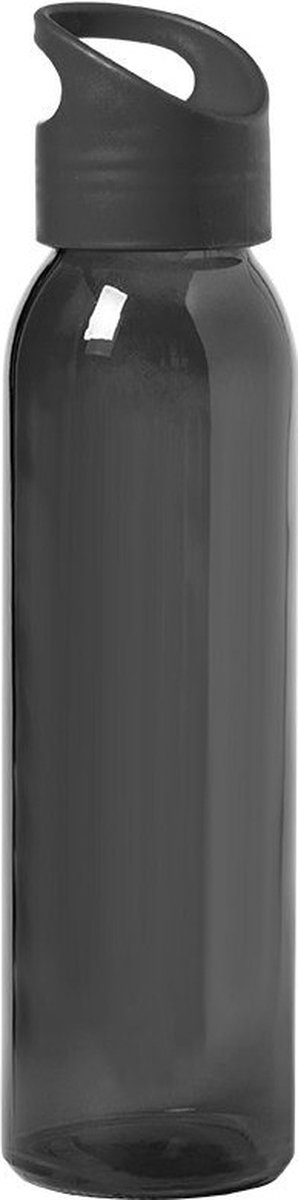 Glazen waterfles/drinkfles zwart transparant met schroefdop met handvat 470 ml - Sportfles - Bidon
